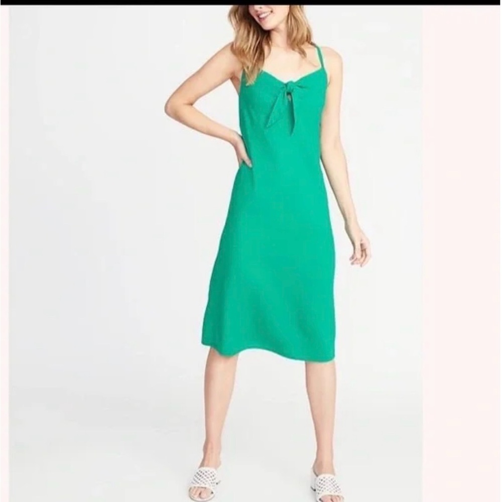 Old Navy Tie-Front Linen-Blend Midi Dress